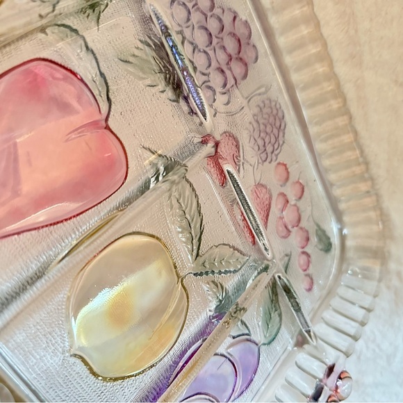 Vintage Pressed Indiana Glass 5-Section Fruit Design Relish Tray Serving Platter - Picture 10 of 13